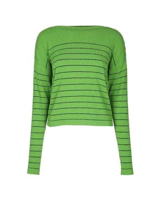 Elisabetta Franchi Green Striped Knitwear Sweater