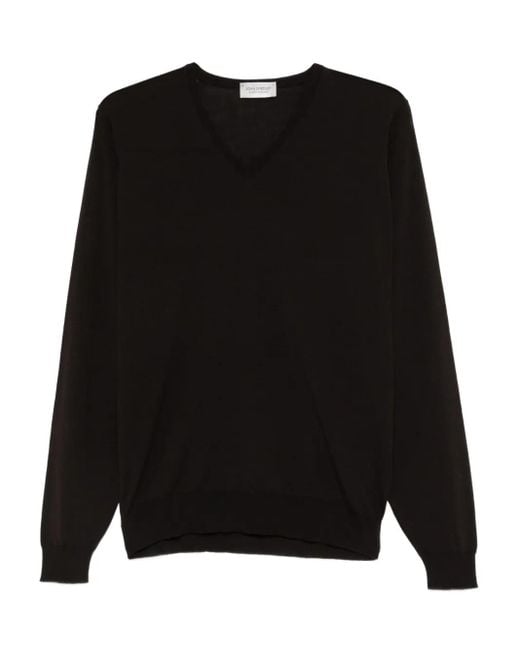John Smedley Black Blenheim V-Neck Knitwear for men