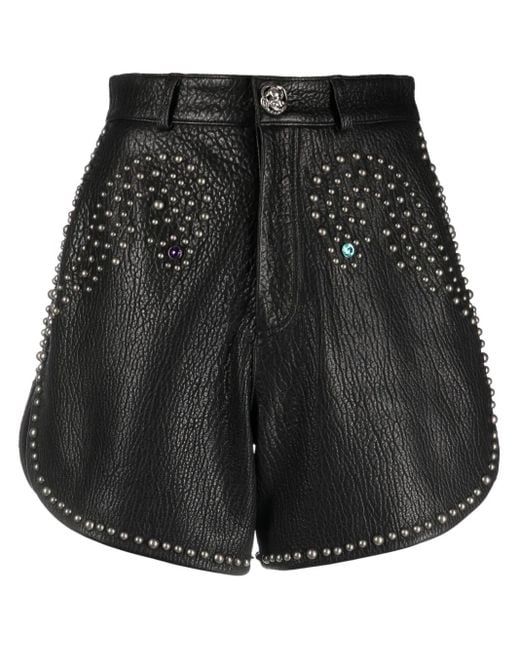 Philipp Plein Black Stud-Embellished Leather Hot Pants