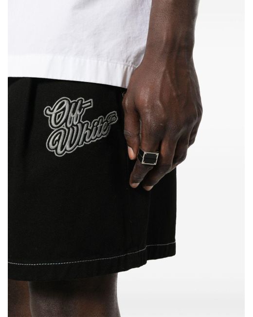 Off-White c/o Virgil Abloh Denim Shorts Met Geborduurd Logo in het Black voor heren