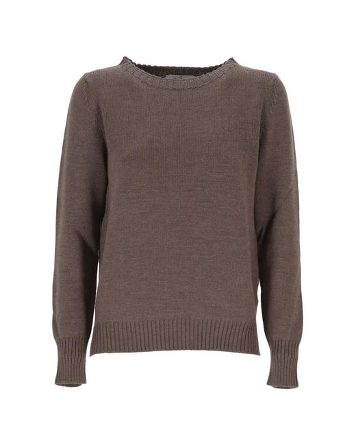 Gran Sasso Brown Ribbed-Trim Crew-Neck Sweater
