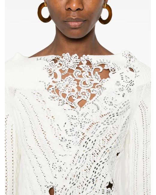 Ermanno Scervino レディース ホワイト レースディテール セーターの