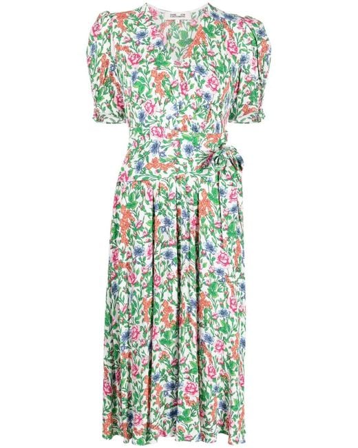 Diane von Furstenberg Green Pleated Midi Dress