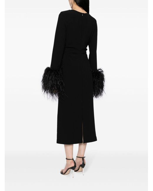 Robe mi-longue Reina à détail de plumes Rachel Gilbert en coloris Black