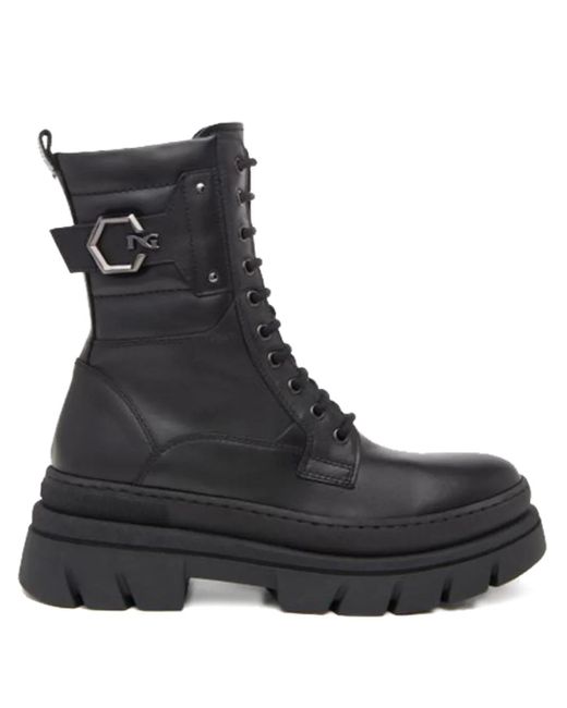 Nero Giardini 50mm レザーコンバットブーツ Black
