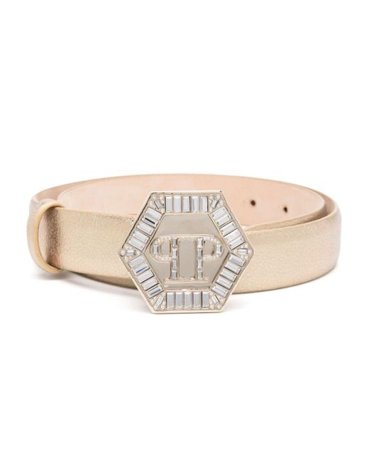 Philipp Plein Natural Logo-buckle Metallic Belt