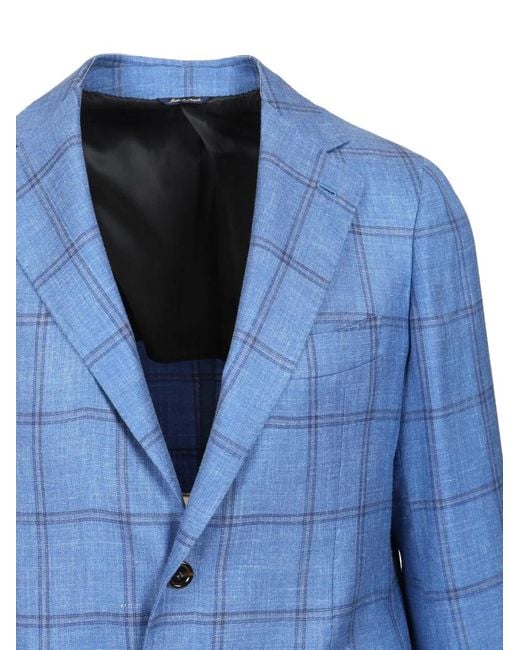 Al Duca D'aosta Blue Loro Piana Window Pane-Check Jacket for men