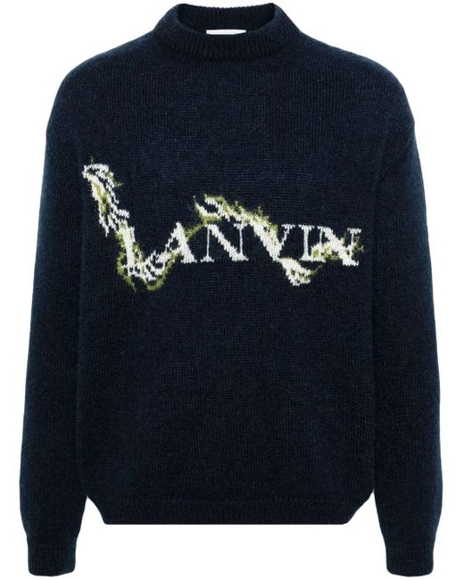 Lanvin Stehkragen-Pullover aus Logo-Jacquard in Blue für Herren