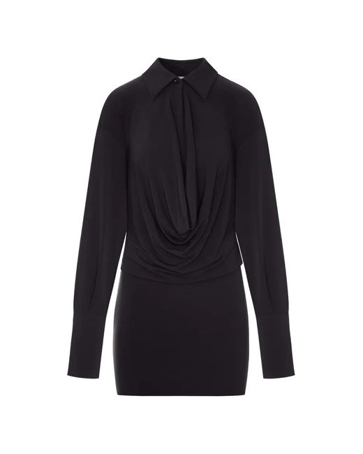 ANDAMANE Blue Lilia Draped-Detail Pointed-Collar Dress