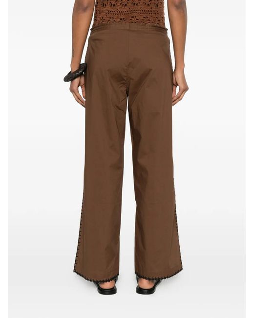 TERRY PUESTO Brown Whipstitch-Trim Palazzo Pants