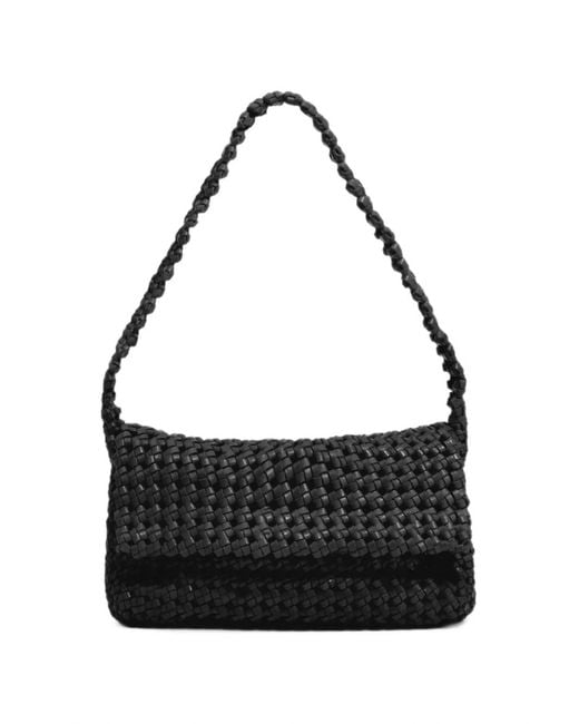 Bimba Y Lola Black Medium Plaited Leather Hobo Bag