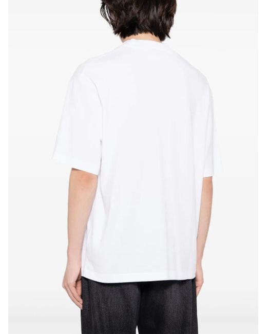 Neil Barrett White Logo-Appliqué Eyelet-Detail T-Shirt for men