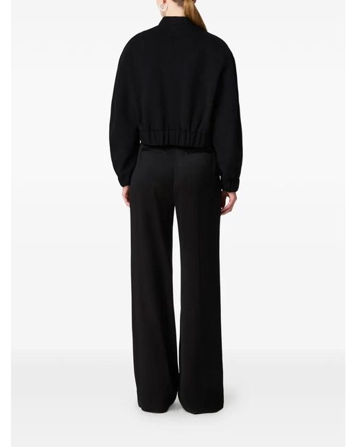 Another Tomorrow Black Cropped Wool Bomber Jacket