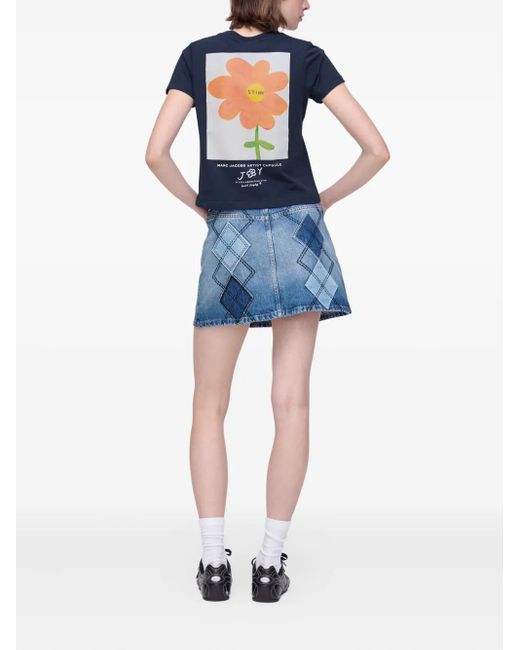 Marc Jacobs Blue Flower-Print Cotton T-Shirt