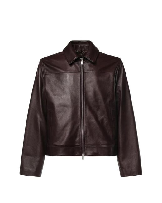 Lardini Brown Zip-Up Leather Jacket for men