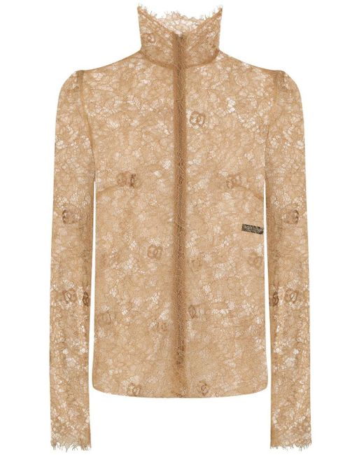Dolce & Gabbana Sheer-lace High-neck Blouse in het Natural