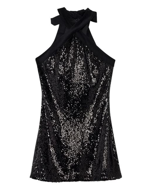 Jonathan Simkhai Black Isla Back Tie-Neck Sequined Halter Mini Dress