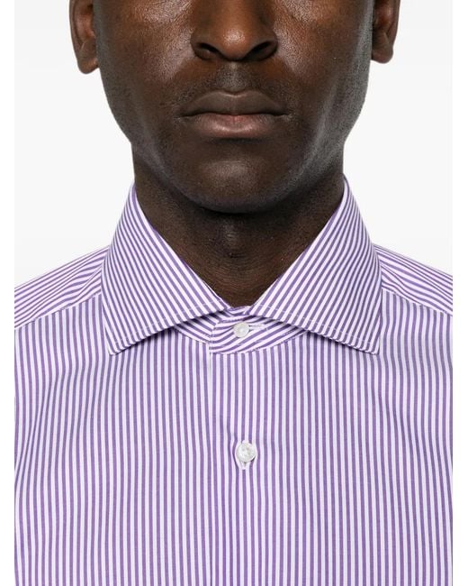 Barba Napoli Purple Striped-Print Spread-Collar Shirt for men