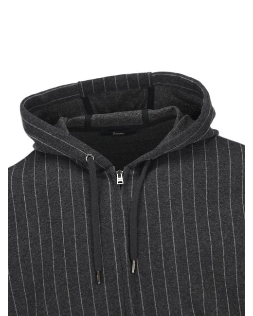 Herno Black Pinstripe-Pattern Drawstring-Hood Hoodie for men