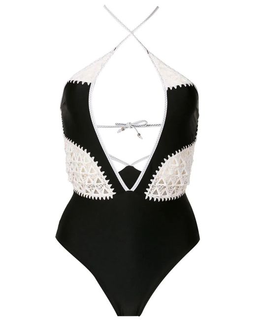 Amir Slama Black Lace-Detail Halterneck Swimsuit