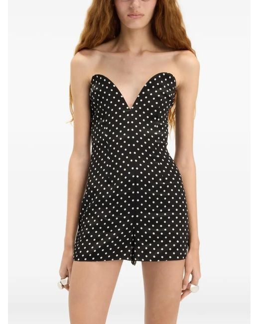 Jean Paul Gaultier Black The Polka-Dot Polka Dot-Printed Silk Bustier Playsuit With Contoured Sweetheart Neckline