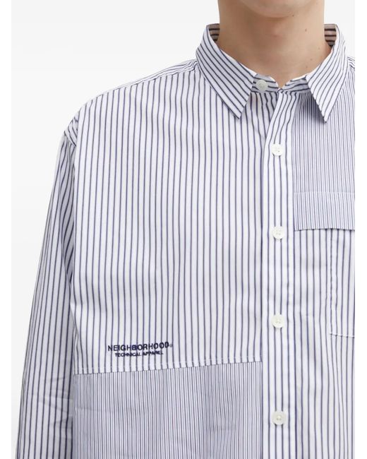 Neighborhood Gray Striped-Pattern Logo-Patch Shirt for men