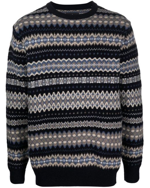 Barbour Wool Patterned Intarsia-knit Jumper in Blue (Black) for Men | Lyst