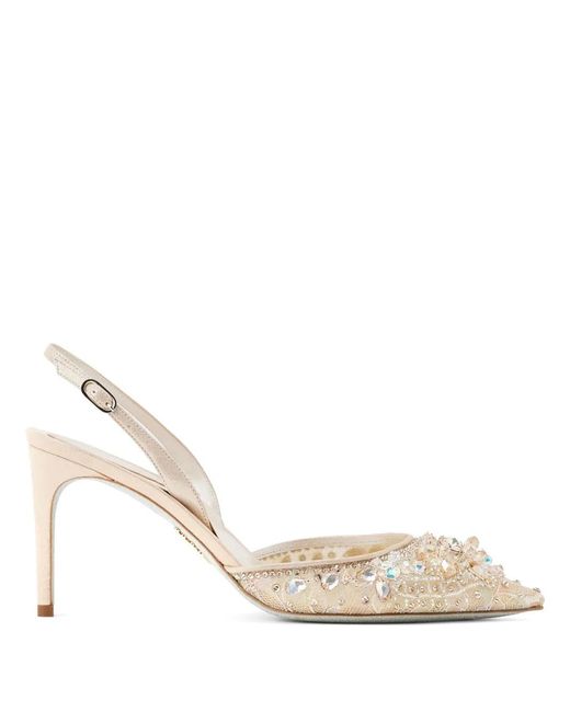 Rene Caovilla Natural 80Mm Crystal-Embellished Lace Pumps