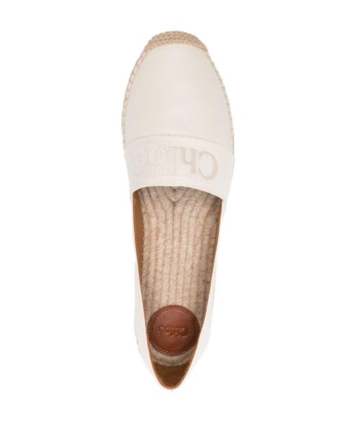 Chloé White Piia Logo-Embroidered Leather Espadrilles