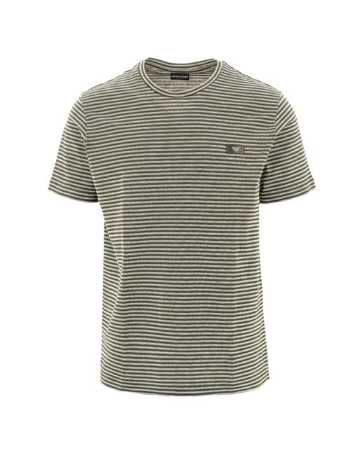 Emporio Armani Gray Striped Logo-Patch T-Shirt for men