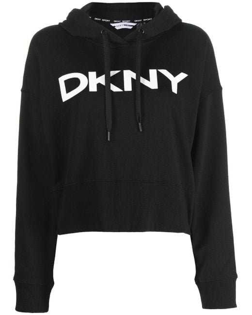 DKNY Black Logo-print Cropped Hoodie