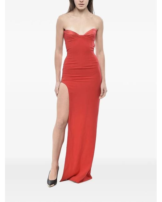 Monot Red Strapless High-Slit Maxi Dress