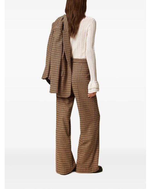 Twinset Natural Checked Button-Fastening Trousers