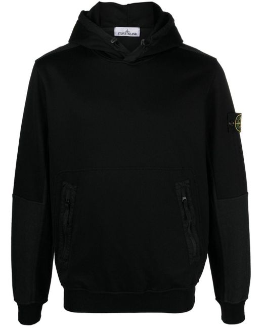 Stone Island Black Compass-badge Ripstop-detailed Hoodie for men