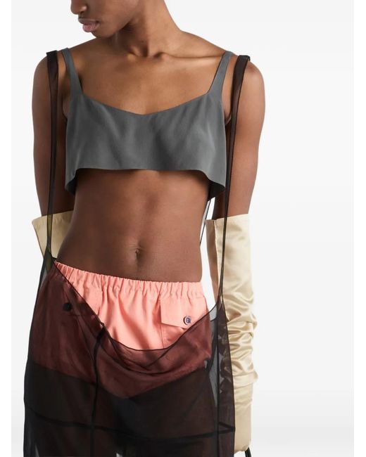 Prada Gray Crepe De Chine Top
