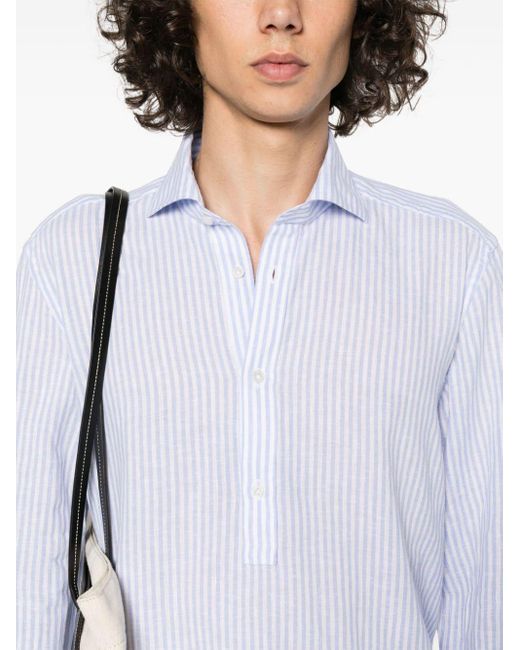 Fay White Striped Linen-blend Shirt for men