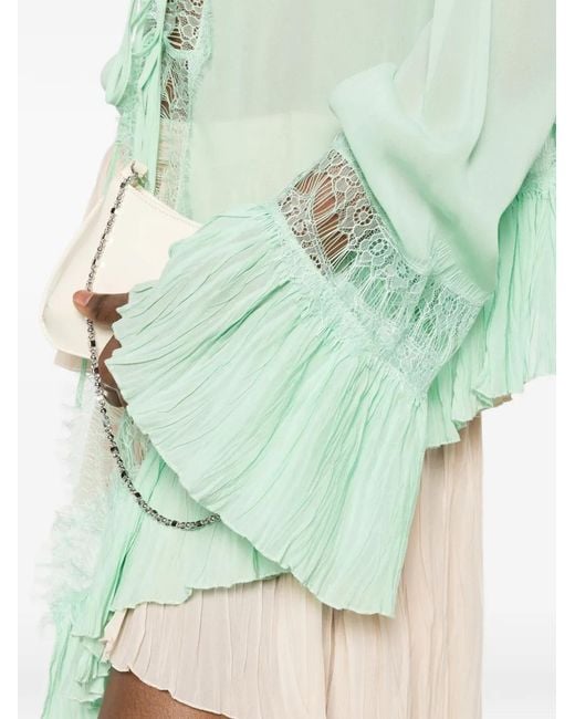 Blumarine Green Lace Ruffled Blouse