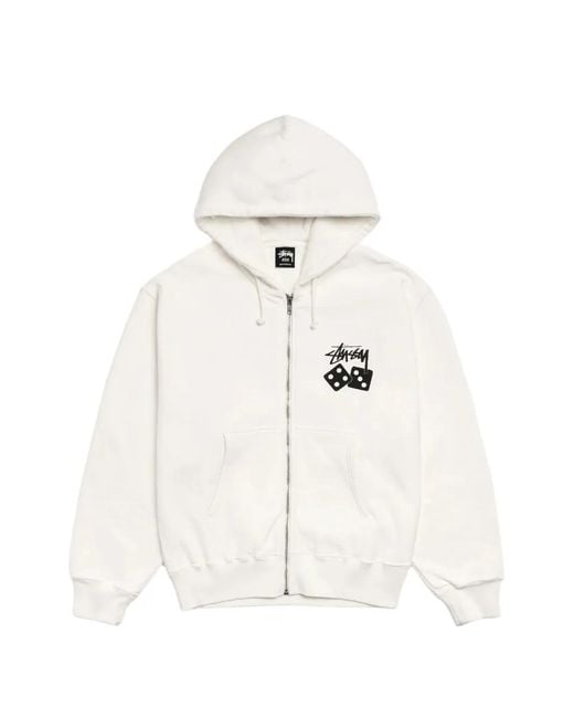 Stussy White Dice-Print Zip Hoodie