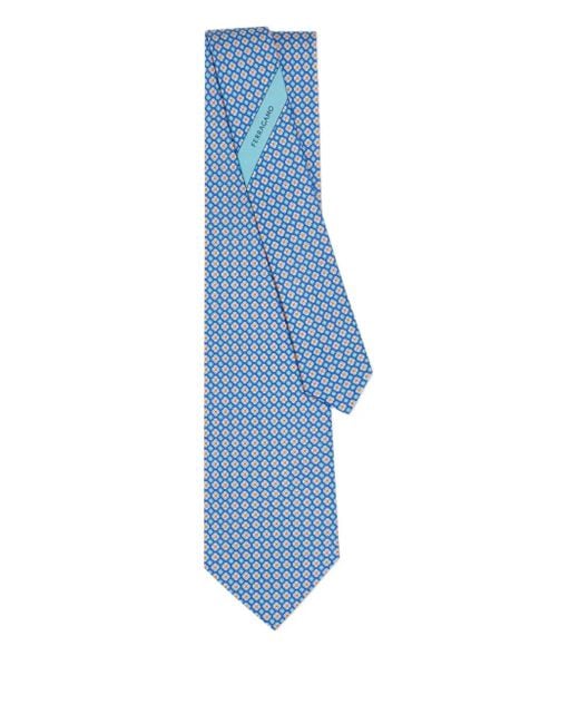 Ferragamo Blue Flower Print Silk Tie for men