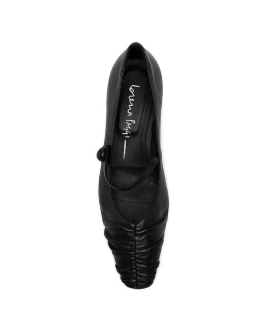 LORENA PAGGI Black Ruched Strap Leather Pumps