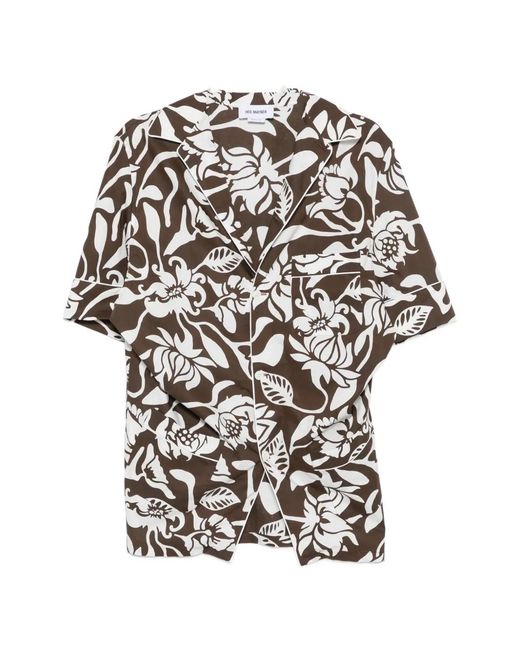 Hed Mayner White Floral-Print Short-Sleeve Shirt