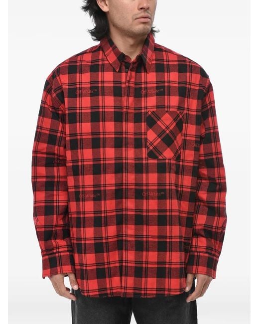 Off-White c/o Virgil Abloh Red Check-Pattern Padded Overshirt for men