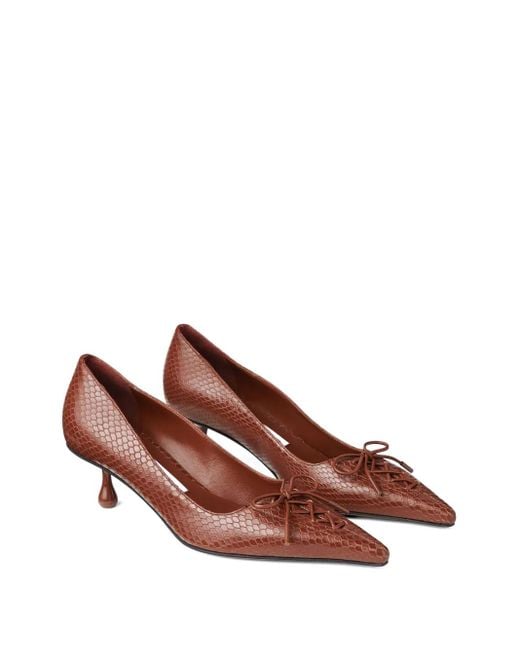 Jimmy Choo Brown 50Mm Scarlett Lace-Up Snakeskin-Effect Pumps