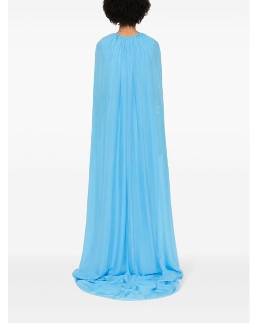 Robe drapée en soie à coupe longue Oscar de la Renta en coloris Blue