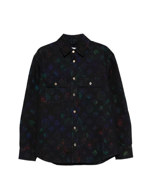 Casablanca Black Logo-Pattern Denim Shirt for men