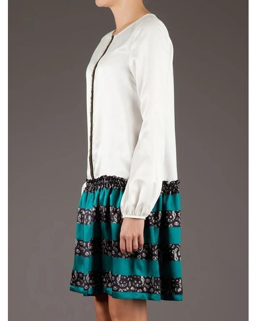 Twisty Parallel Universe White Contrast Shirt Dress