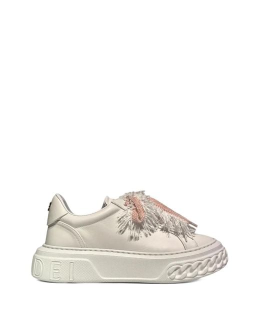 Casadei White Fringe Platform Sneakers