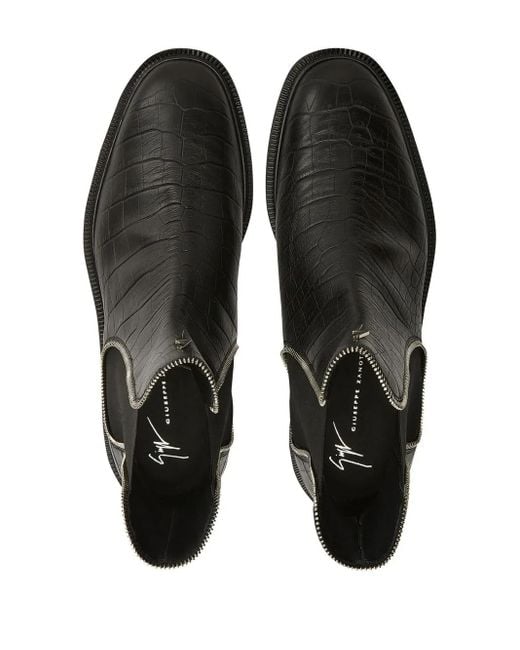 Giuseppe Zanotti Black Jaky Crocodile-Effect Leather Chelsea Boots for men
