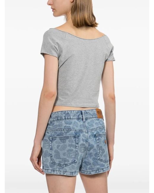 AAPE BY A BATHING AP Gray Logo Patched Crop T-Shirt