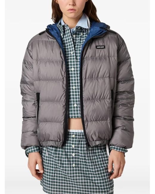Miu Miu Gray Light Pongé Down Hoodie Jacket
